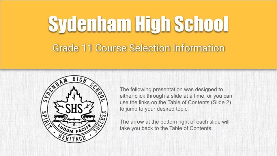 Grade 10 to 11 Course Selection 2025